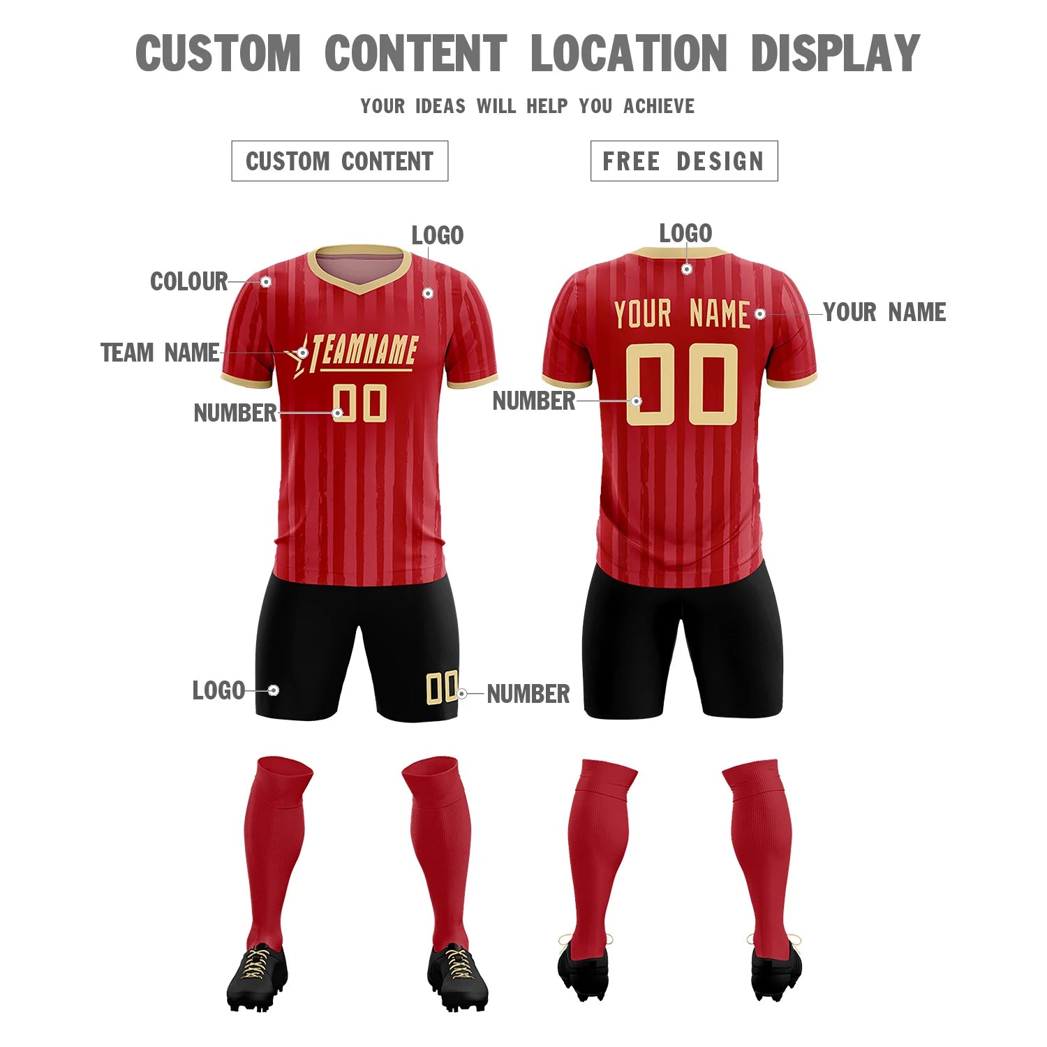 Custom Red Khaki Breathable Soccer Sets Jersey