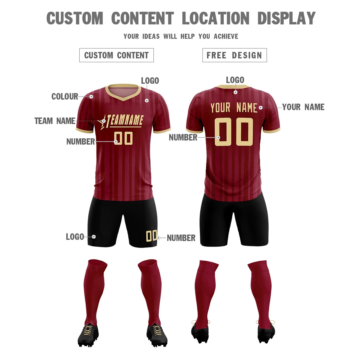 Custom Crimson Khaki Breathable Soccer Sets Jersey