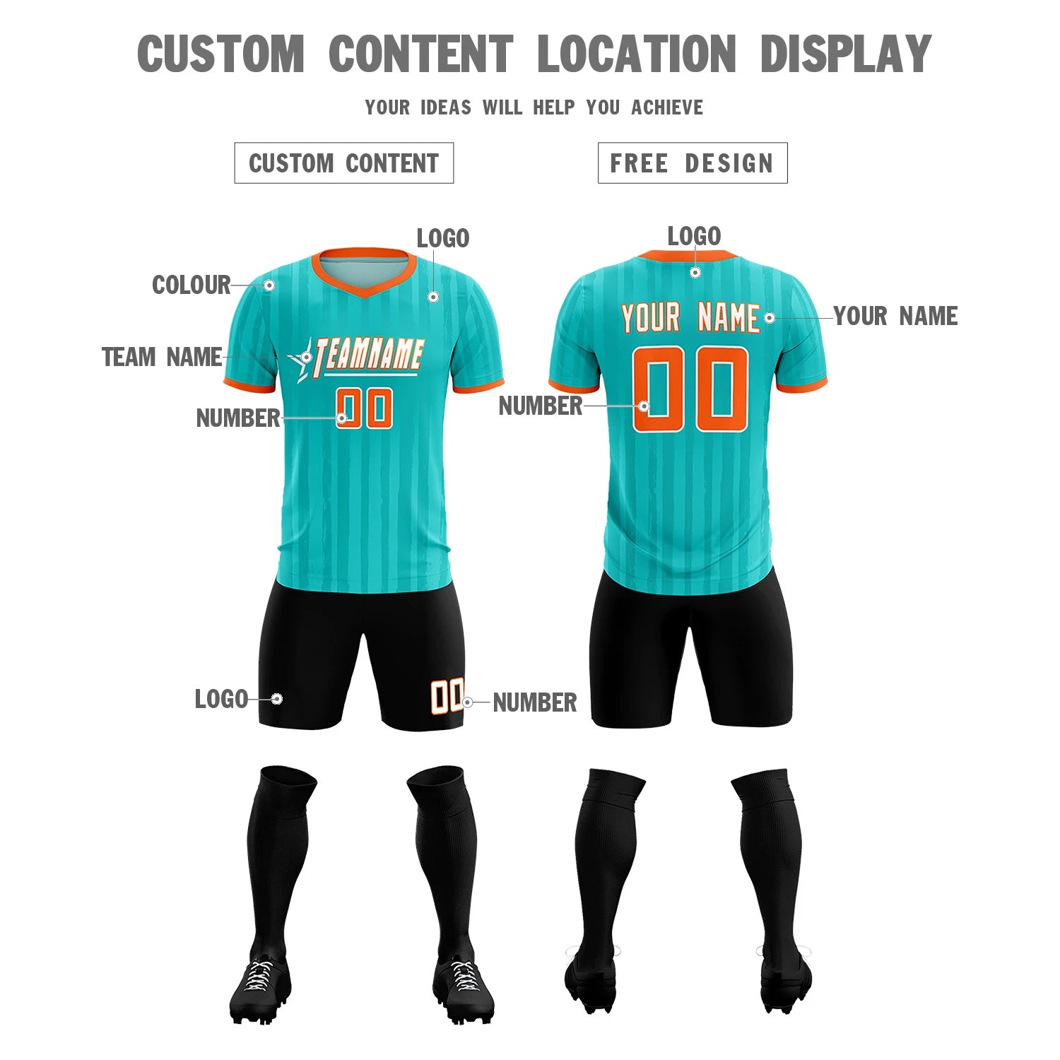 Custom Bright Green Orange Breathable Soccer Sets Jersey