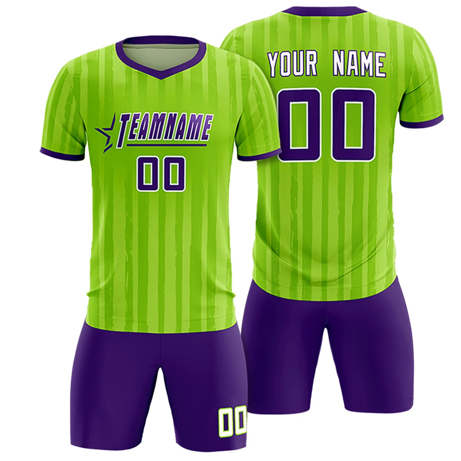 Custom Neon Green Purple Breathable Soccer Sets Jersey