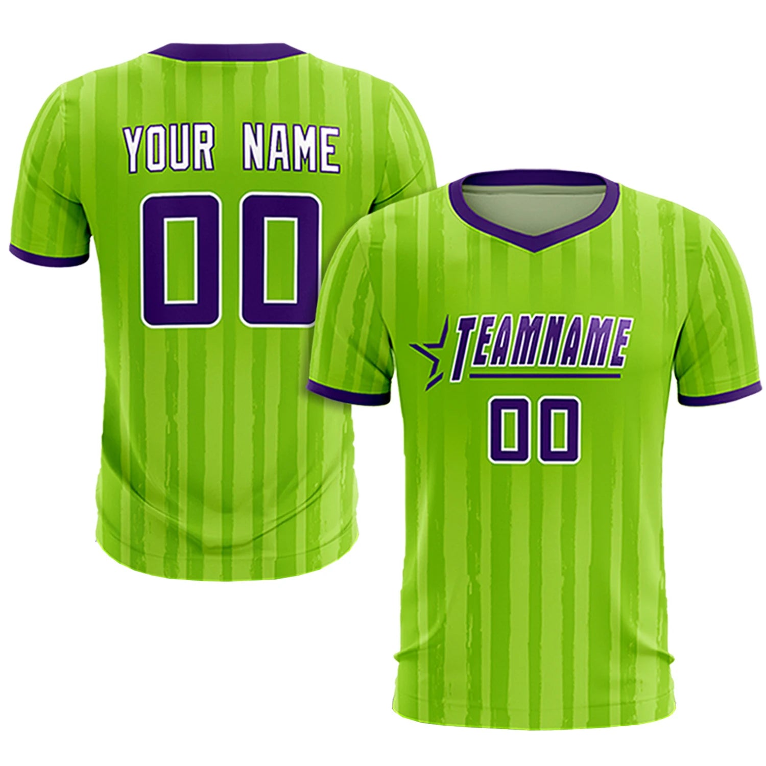 Custom Neon Green Purple Breathable Soccer Sets Jersey
