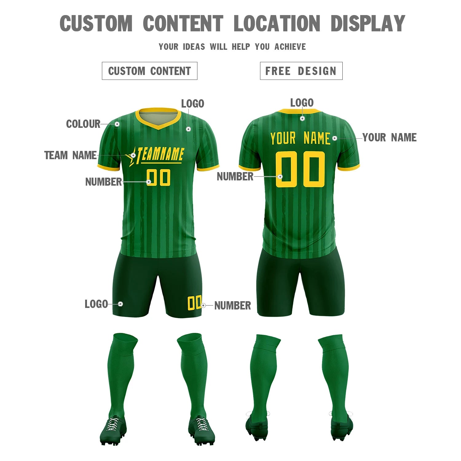 Custom Kelly Green Gold 01 Breathable Soccer Sets Jersey