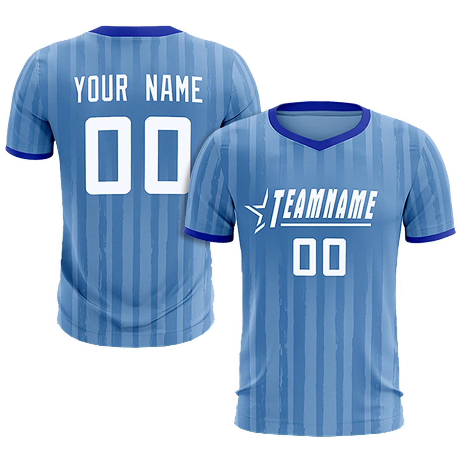 Custom Light Blue Royal Blue Breathable Soccer Sets Jersey