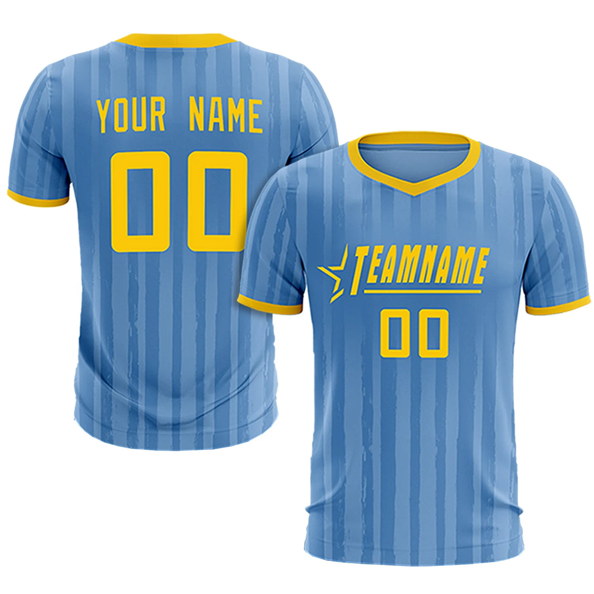 Custom Light Blue Gold 01 Breathable Soccer Sets Jersey