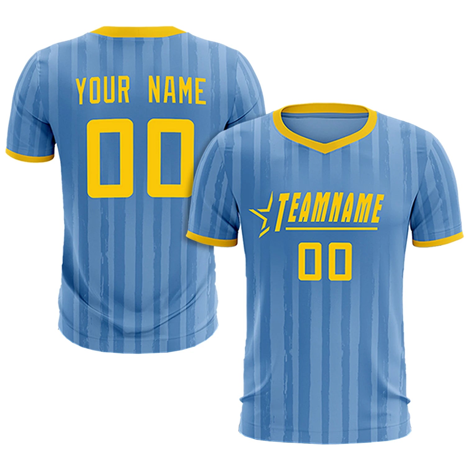 Custom Light Blue Gold 01 Breathable Soccer Sets Jersey