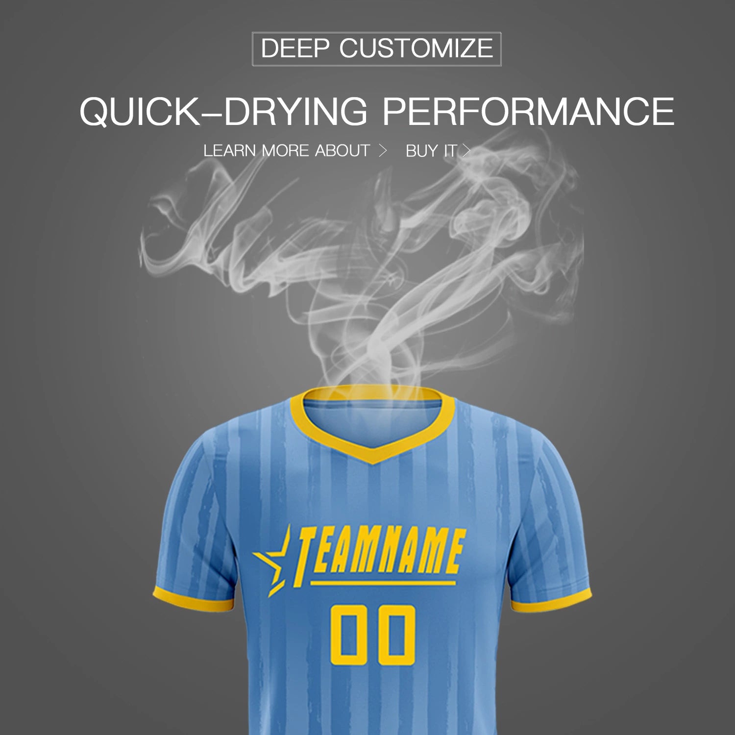 Custom Light Blue Gold 01 Breathable Soccer Sets Jersey