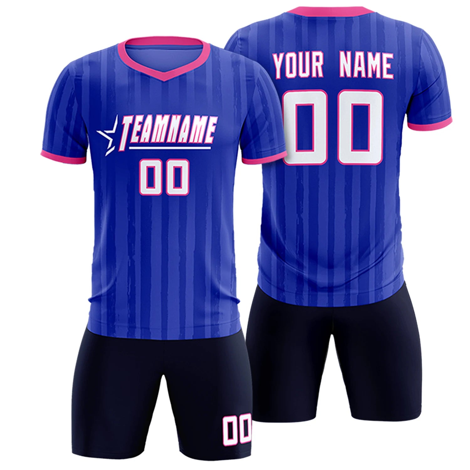 Custom Royal Blue Pink Breathable Soccer Sets Jersey