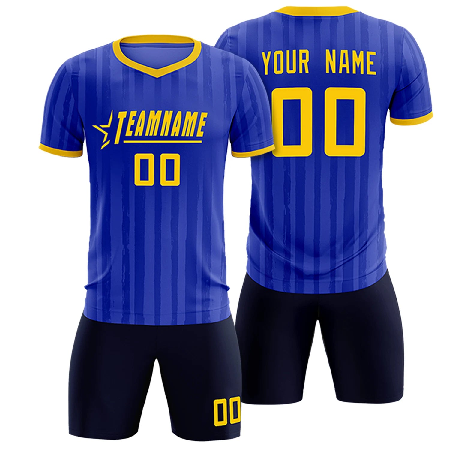 Custom Royal Blue Gold 01 Breathable Soccer Sets Jersey