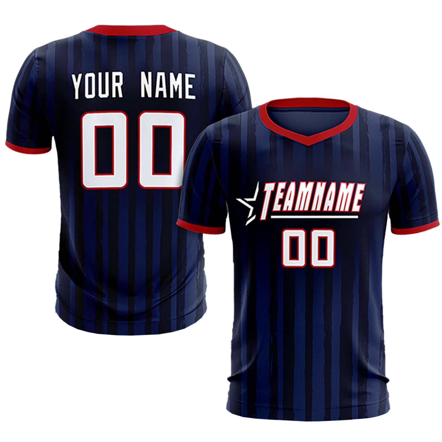 Custom Navy Red Breathable Soccer Sets Jersey