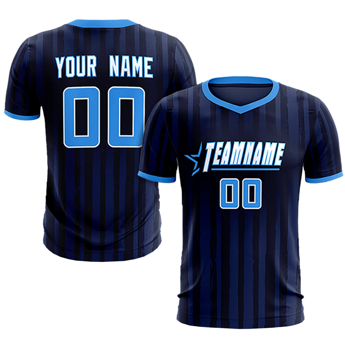 Custom Navy Powder Blue Breathable Soccer Sets Jersey