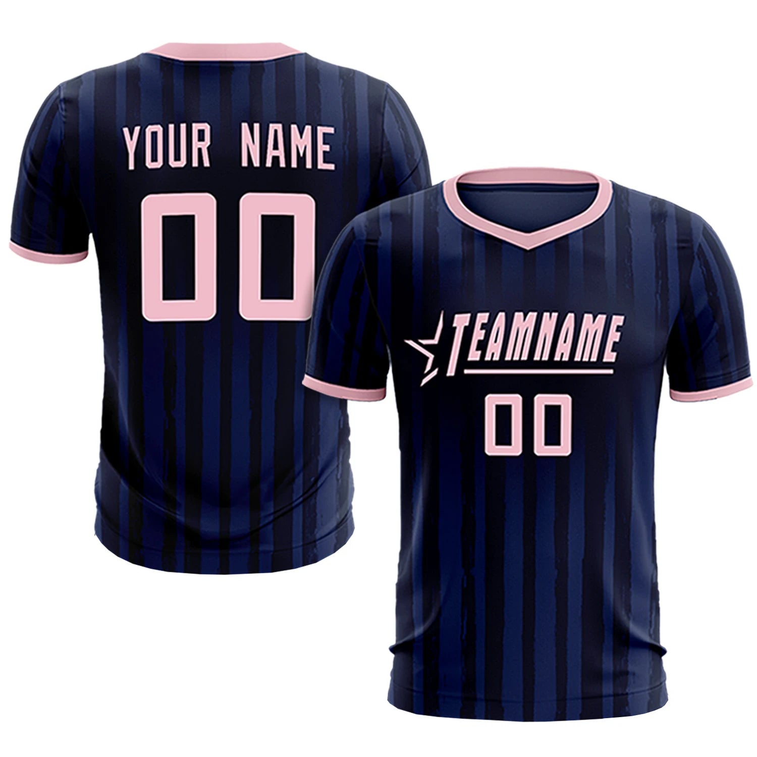 Custom Navy Light Pink Breathable Soccer Sets Jersey
