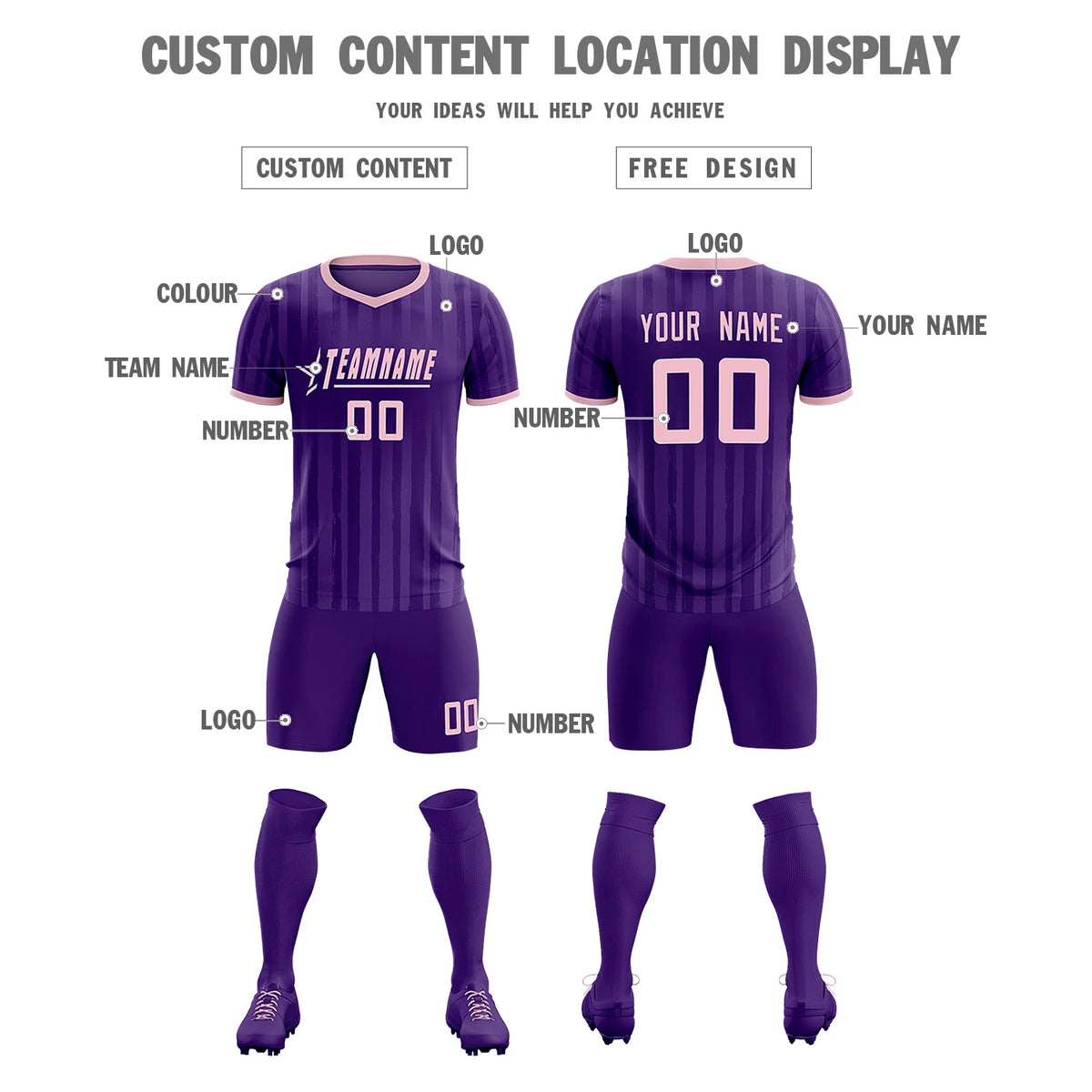 Custom Purple Light Pink Breathable Soccer Sets Jersey
