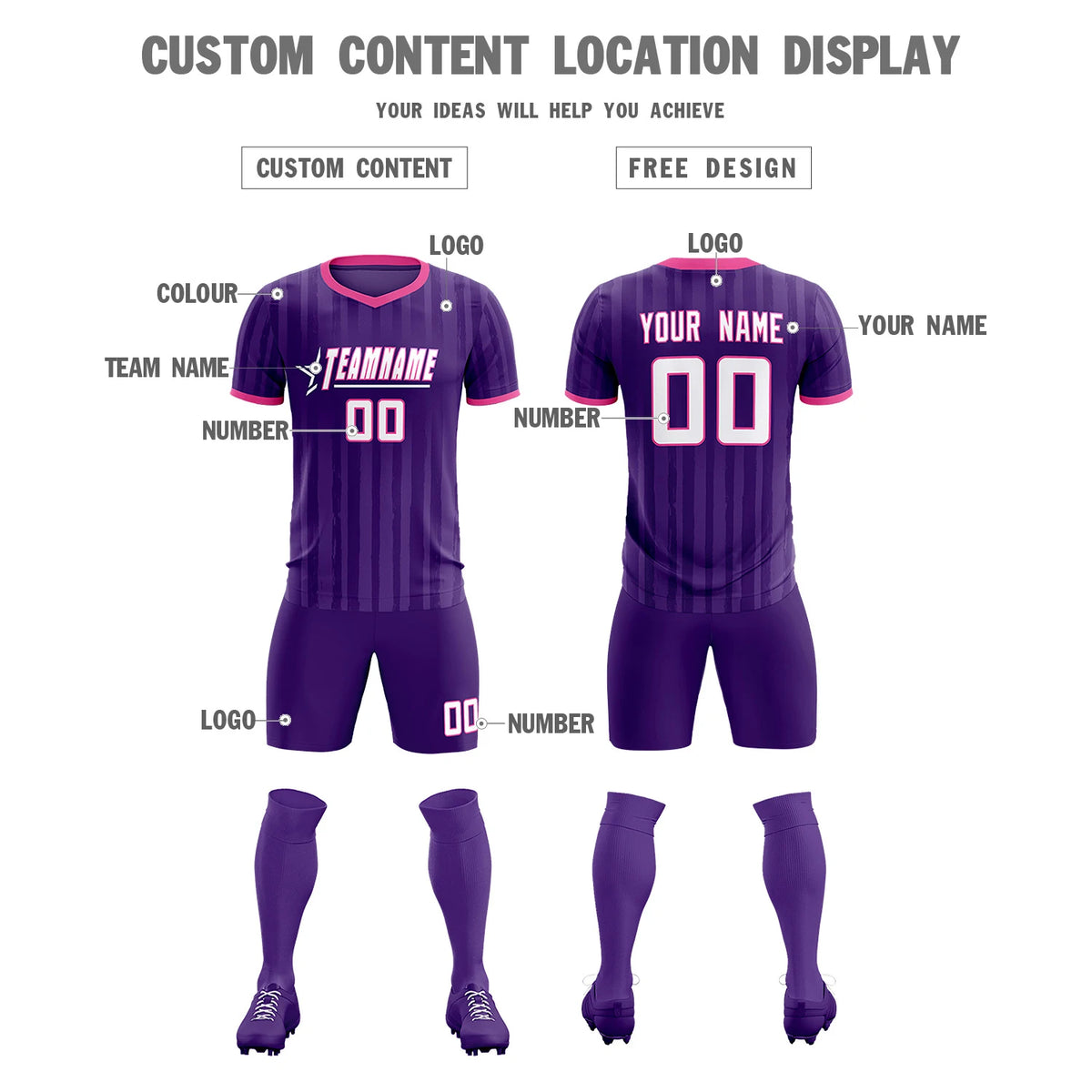 Custom Purple Pink Breathable Soccer Sets Jersey