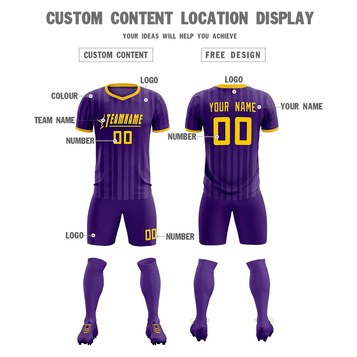 Custom Purple Gold 01 Breathable Soccer Sets Jersey