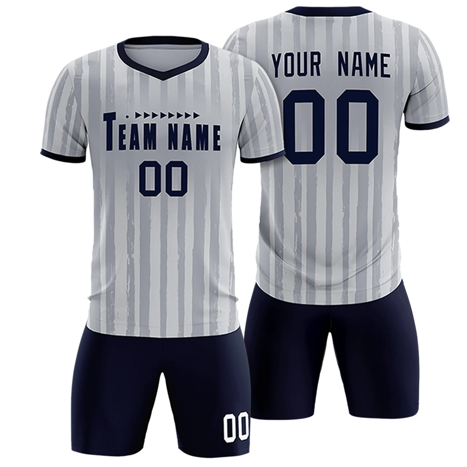 Custom Gray Navy Breathable Soccer Sets Jersey