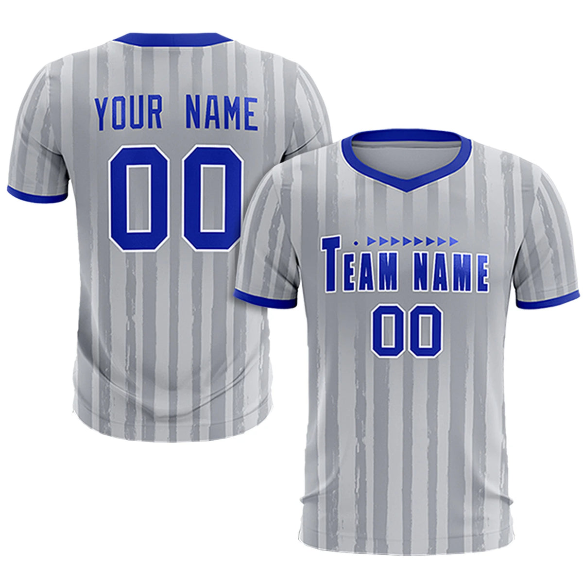 Custom Gray Royal Blue Breathable Soccer Sets Jersey
