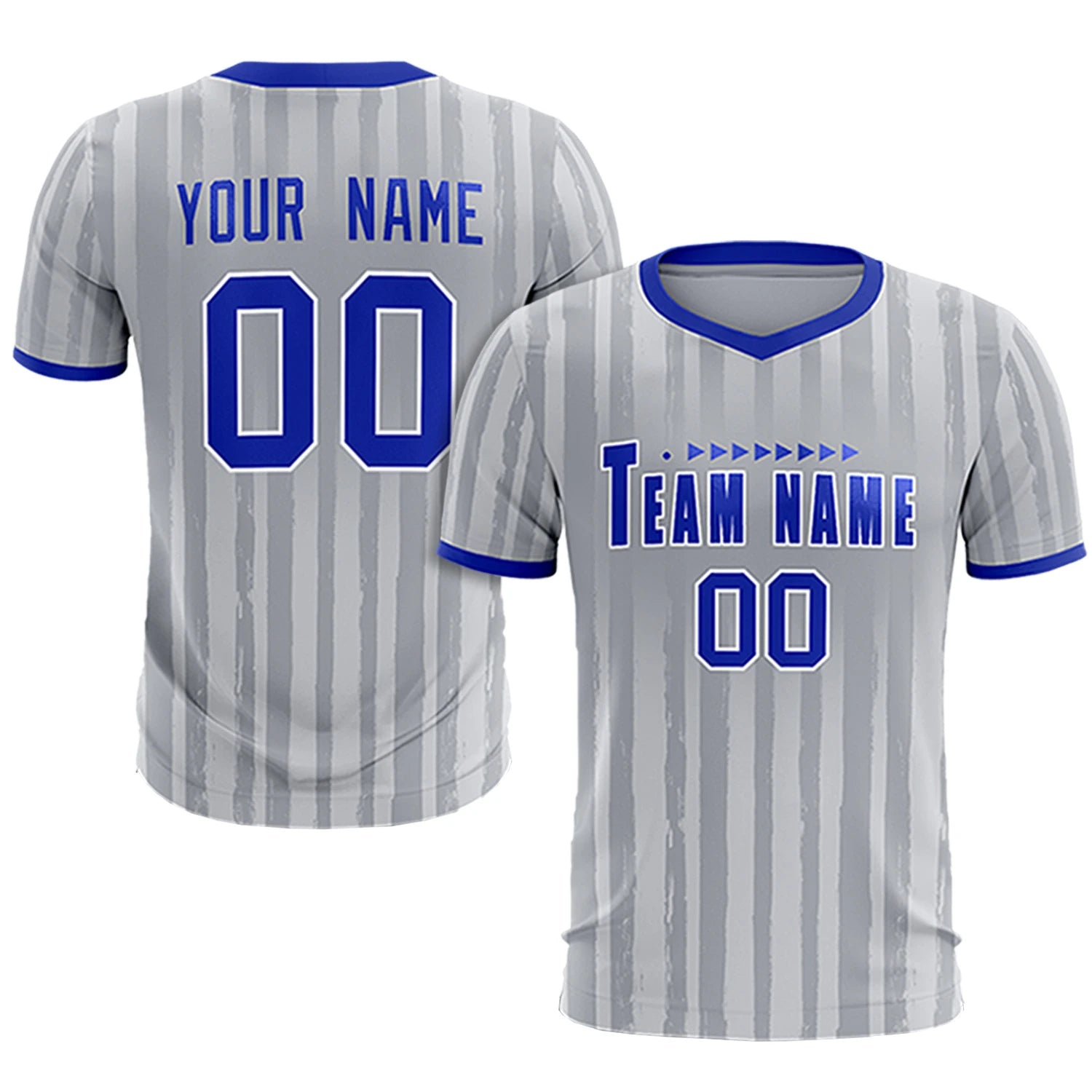 Custom Gray Royal Blue Breathable Soccer Sets Jersey