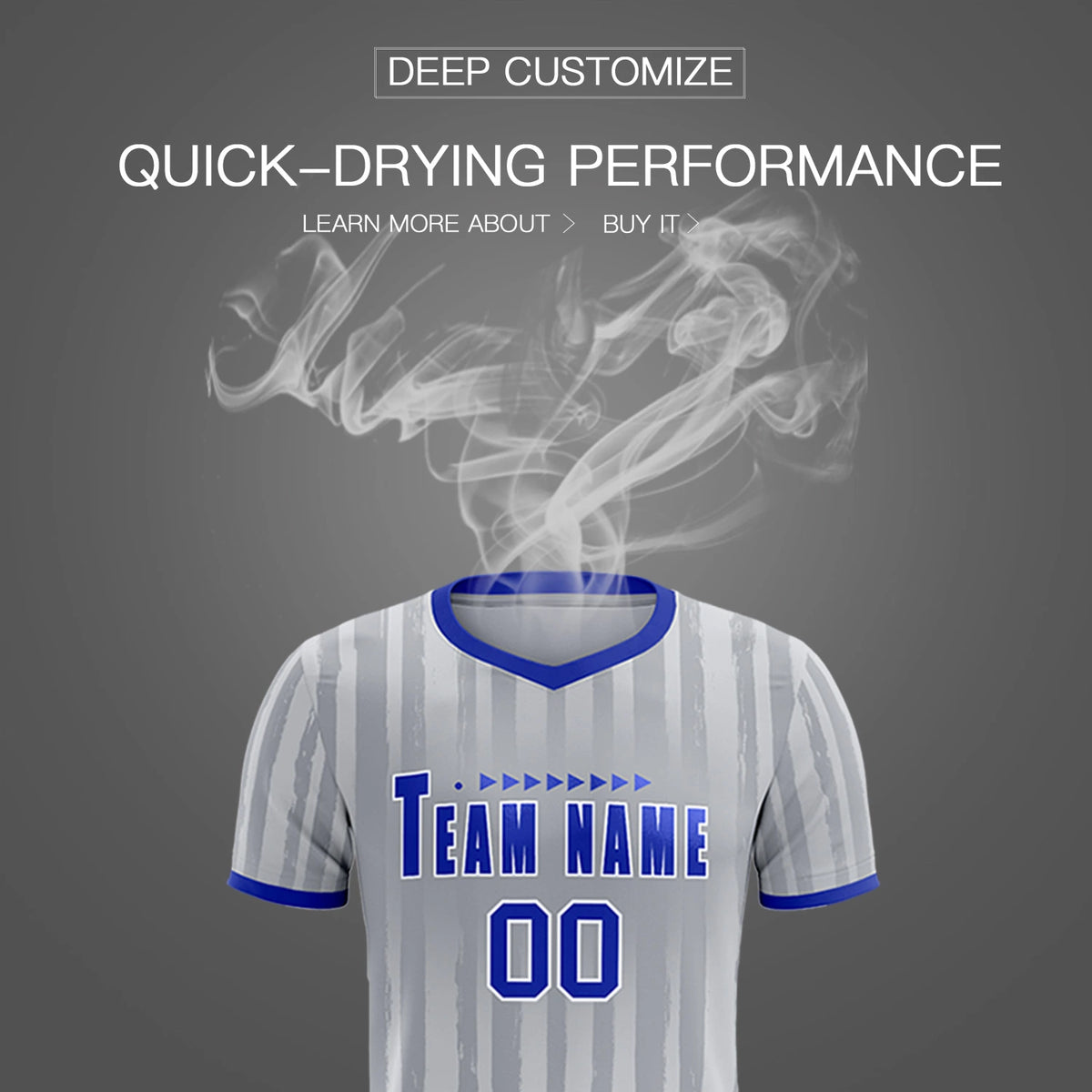 Custom Gray Royal Blue Breathable Soccer Sets Jersey