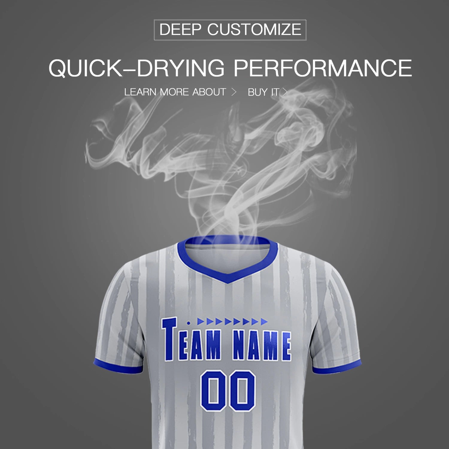 Custom Gray Royal Blue Breathable Soccer Sets Jersey