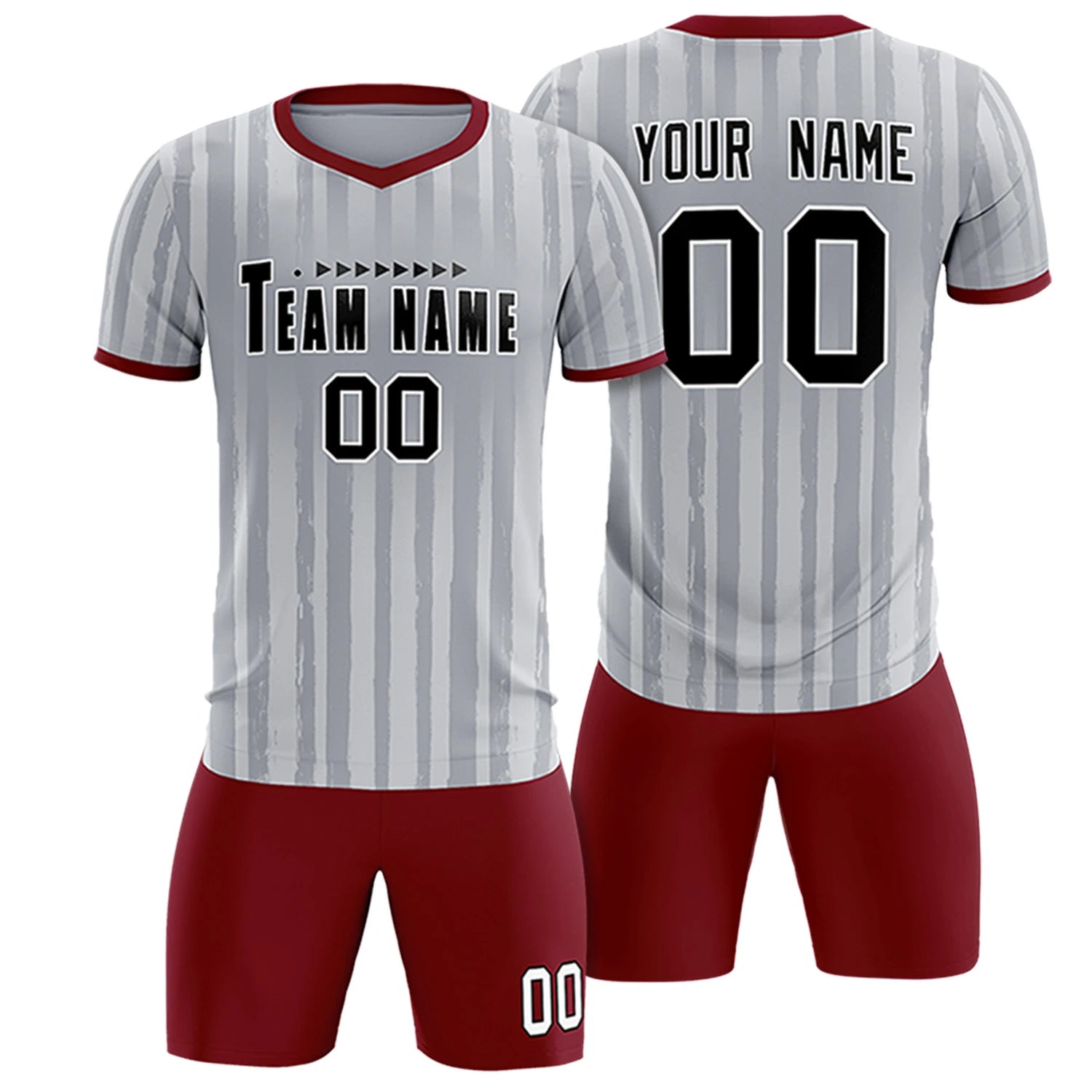 Custom Gray Crimson Breathable Soccer Sets Jersey