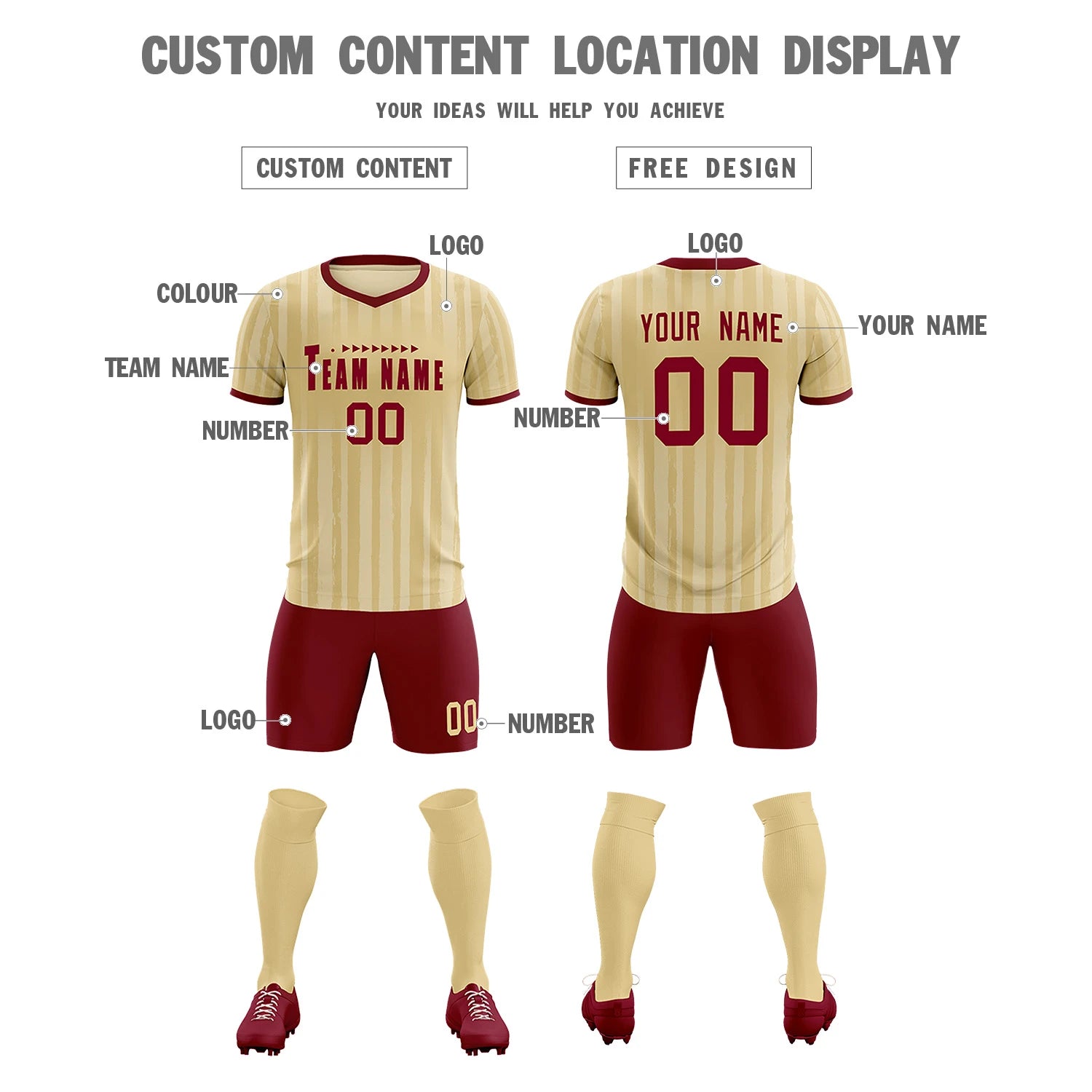 Custom Khaki Crimson Breathable Soccer Sets Jersey