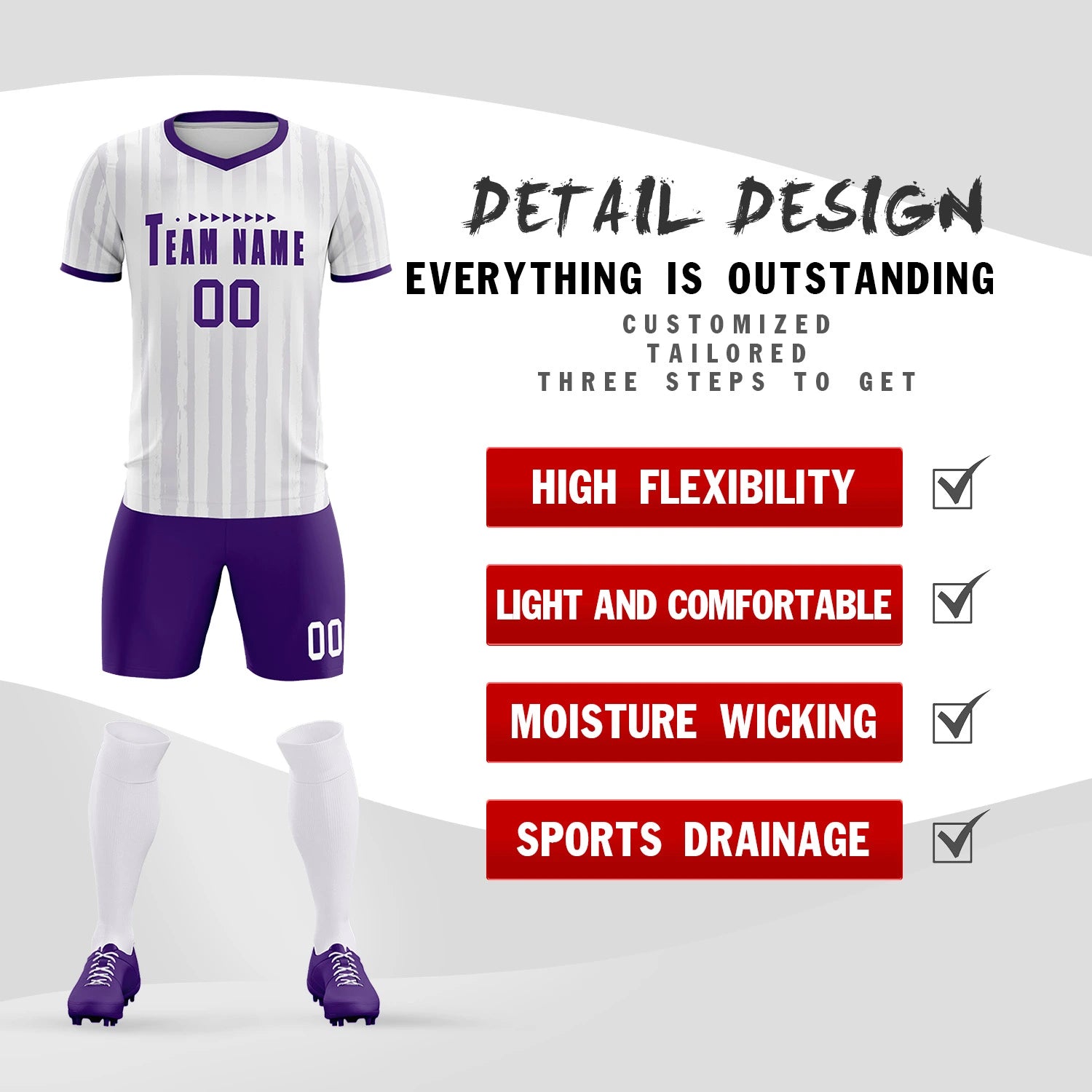 Custom White Purple Breathable Soccer Sets Jersey