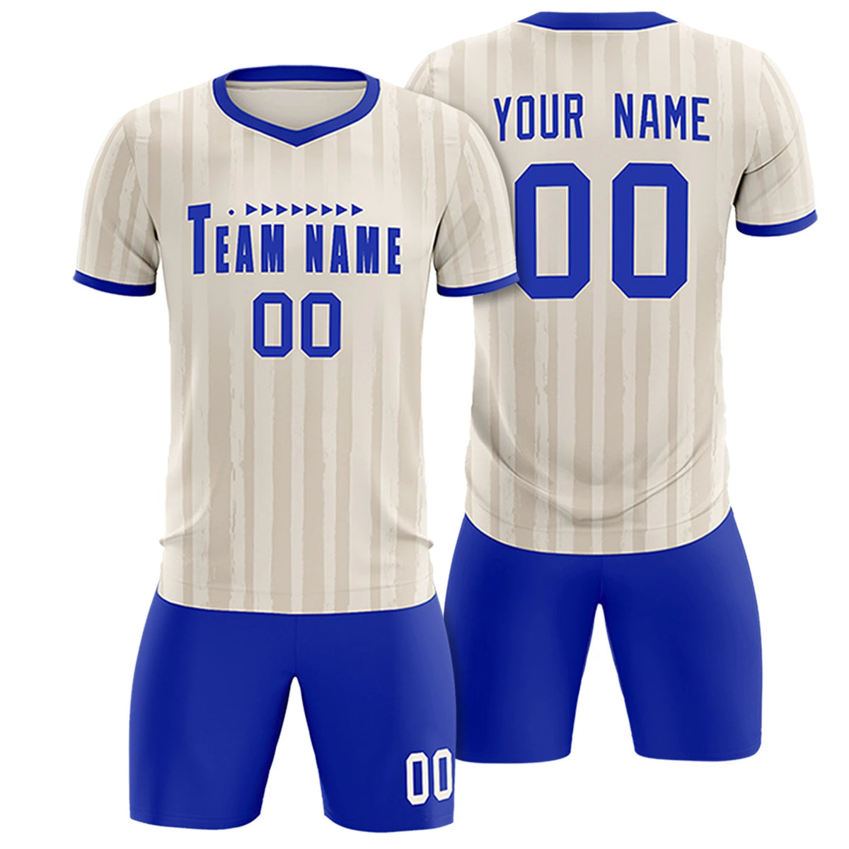 Custom Khaki Royal Blue Breathable Soccer Sets Jersey