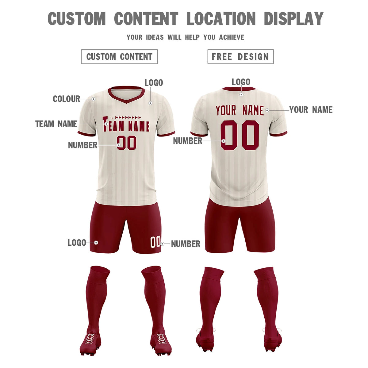 Custom Khaki Crimson Breathable Soccer Sets Jersey