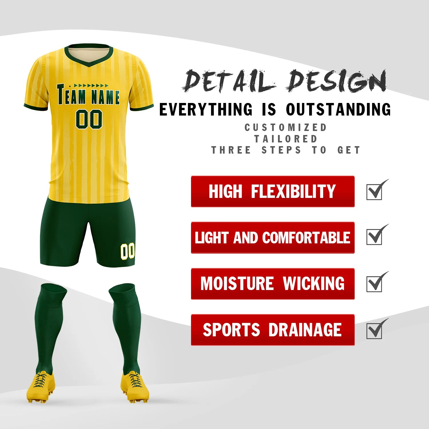 Custom Gold 01 Green Breathable Soccer Sets Jersey