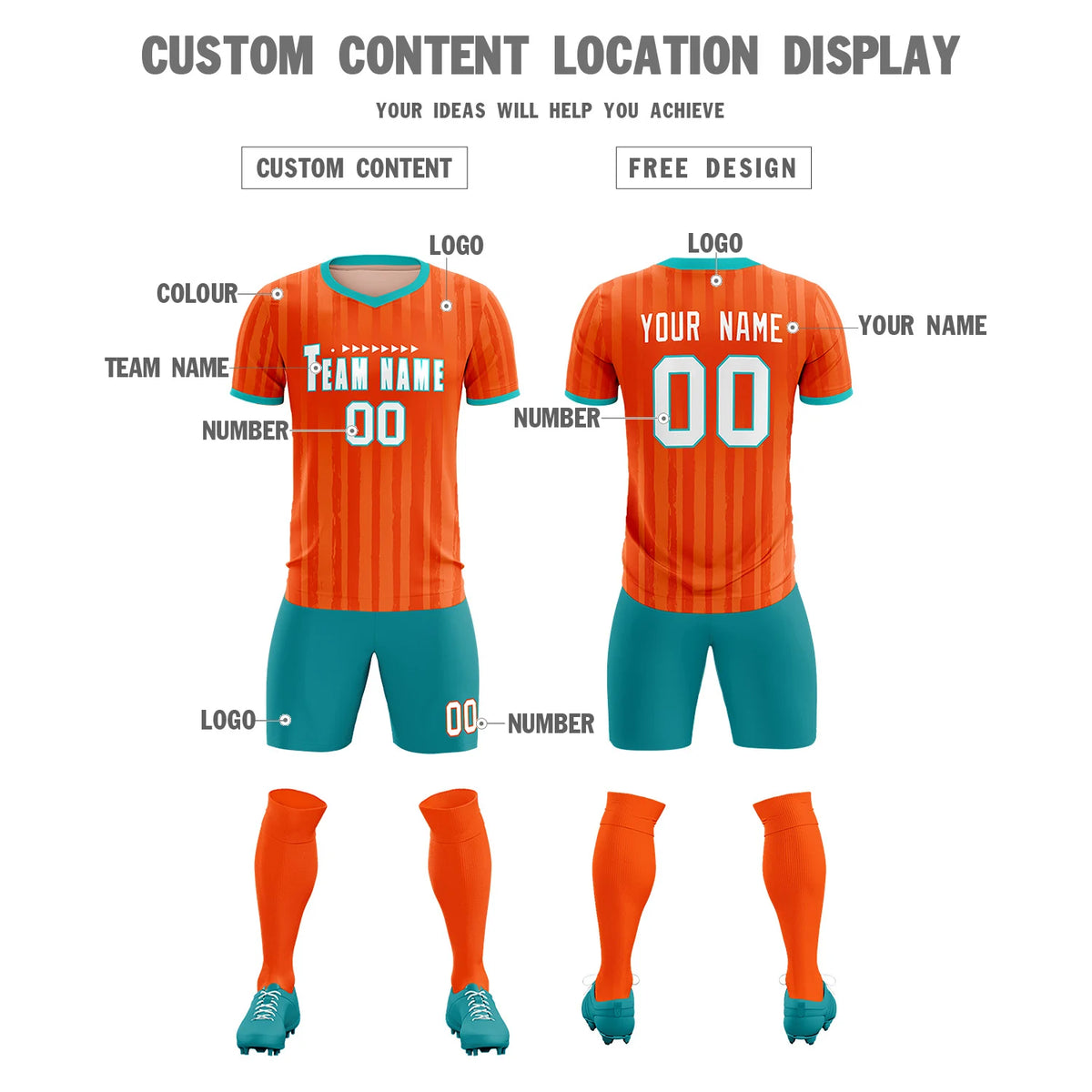 Custom Orange Bright Green Breathable Soccer Sets Jersey