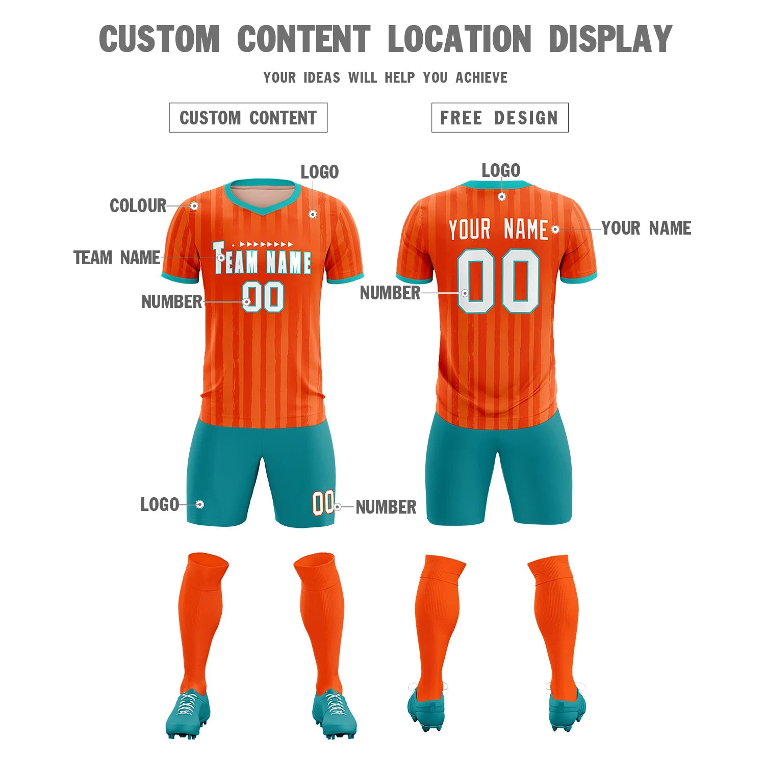 Custom Orange Bright Green Breathable Soccer Sets Jersey