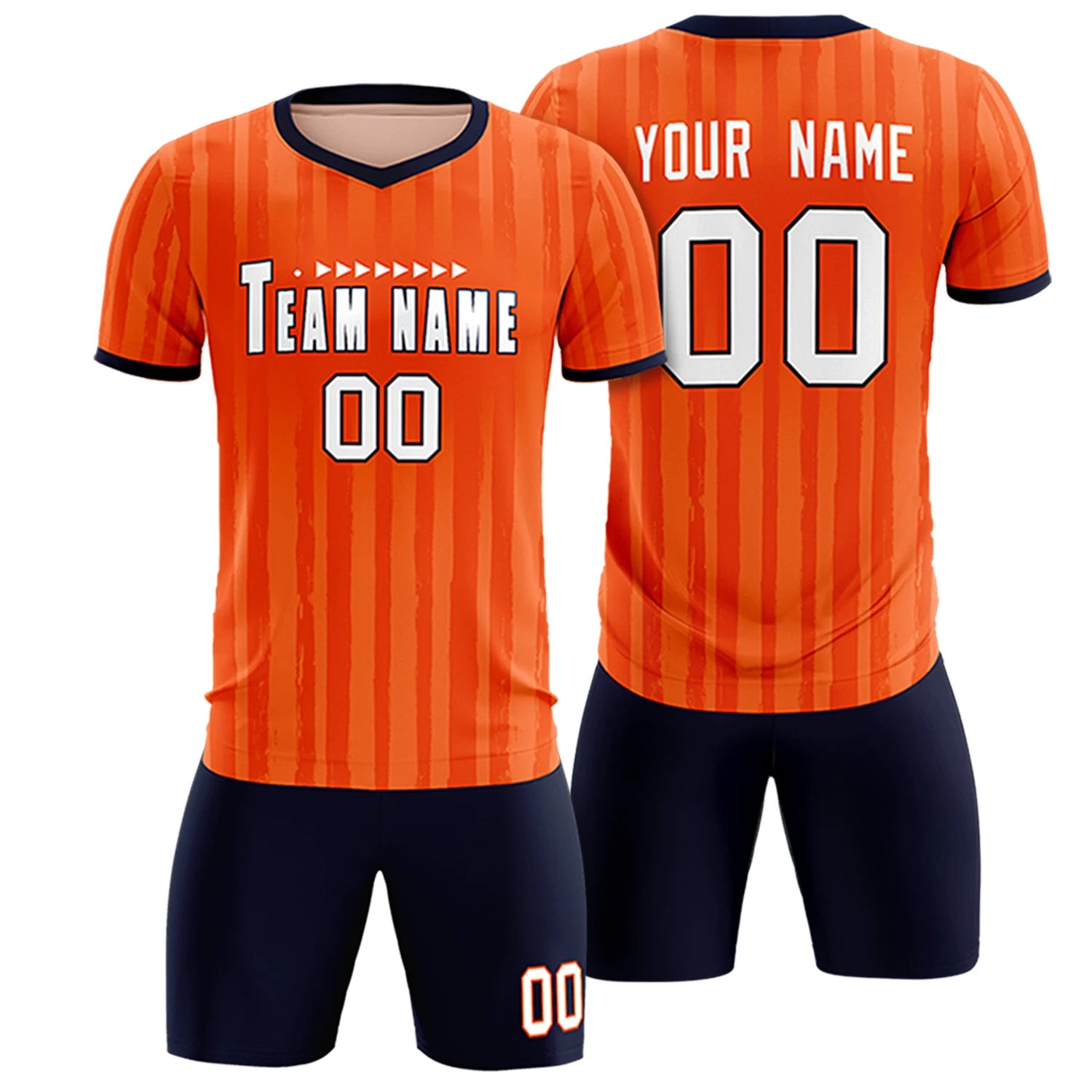 Custom Orange Navy Breathable Soccer Sets Jersey