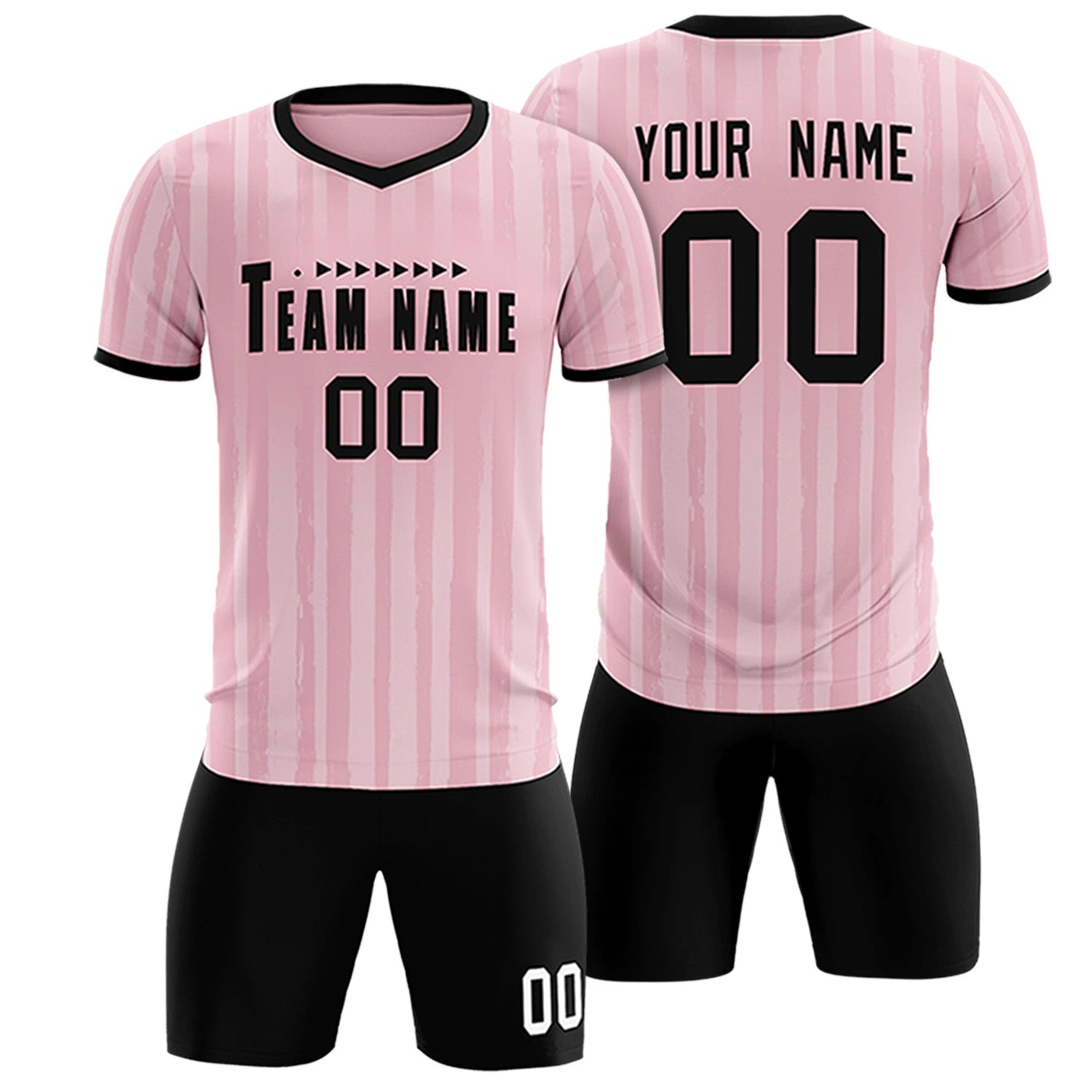 Custom Light Pink Black Breathable Soccer Sets Jersey