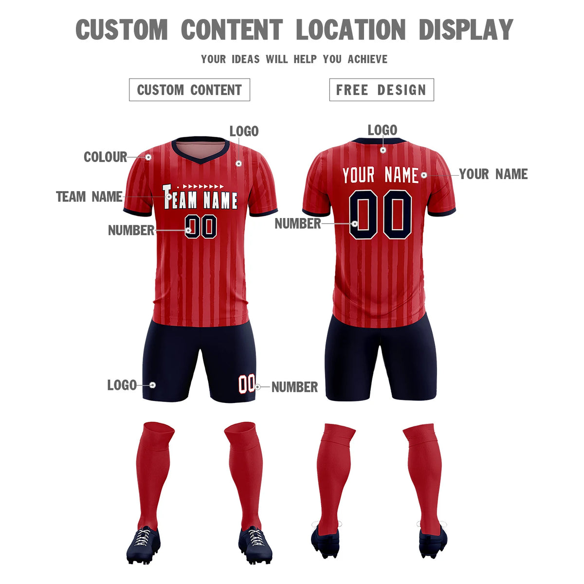 Custom Red Navy Breathable Soccer Sets Jersey