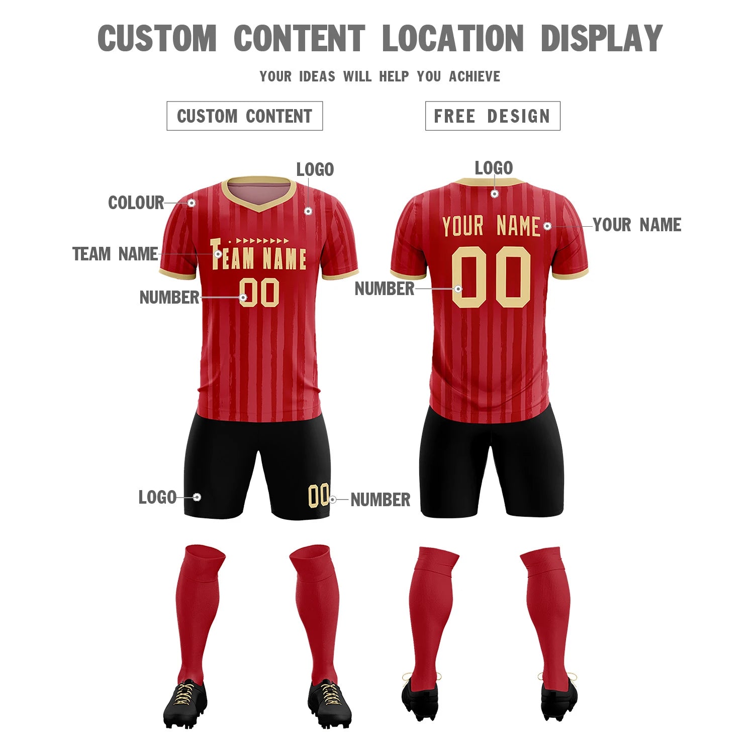 Custom Red Khaki Breathable Soccer Sets Jersey