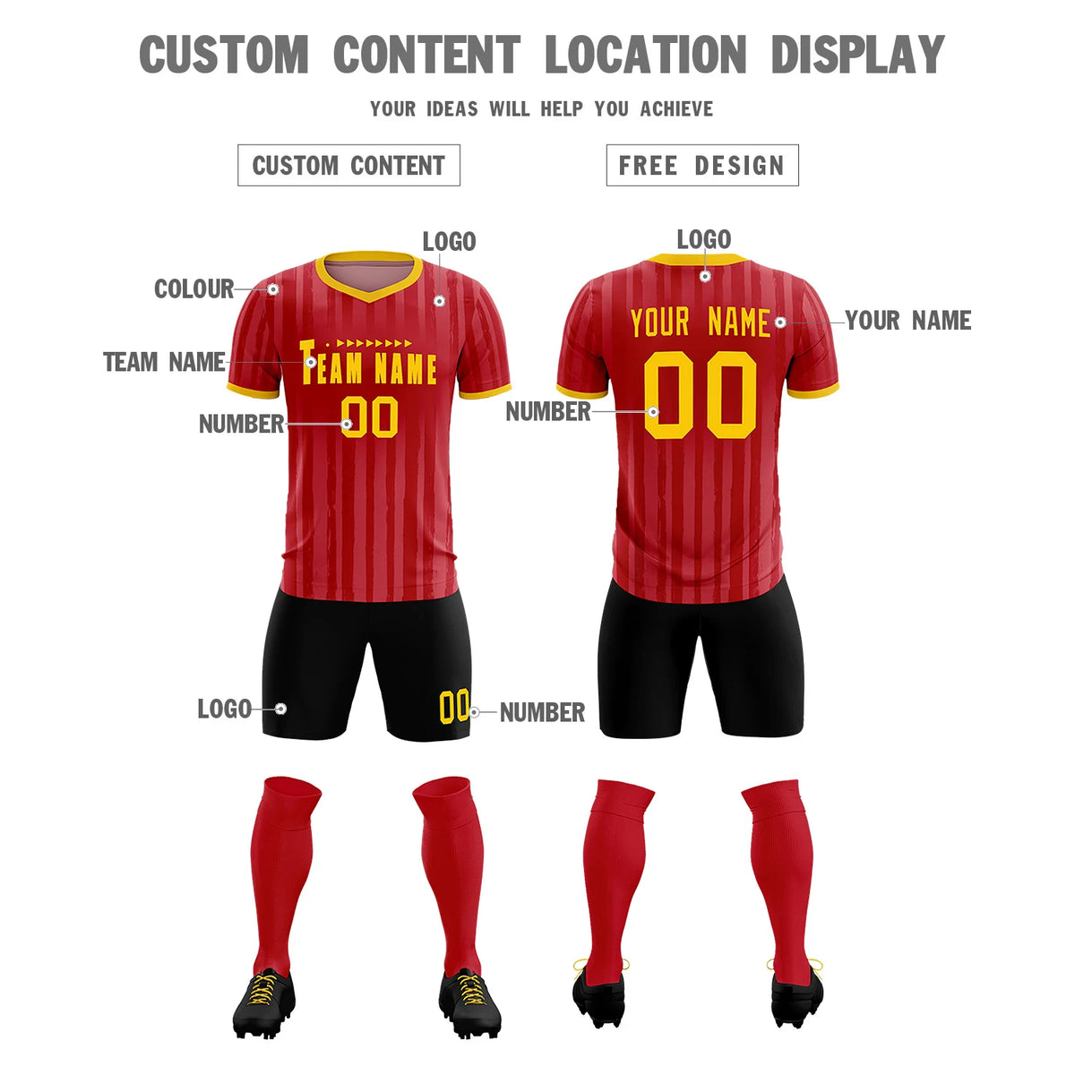 Custom Red Gold 01 Breathable Soccer Sets Jersey