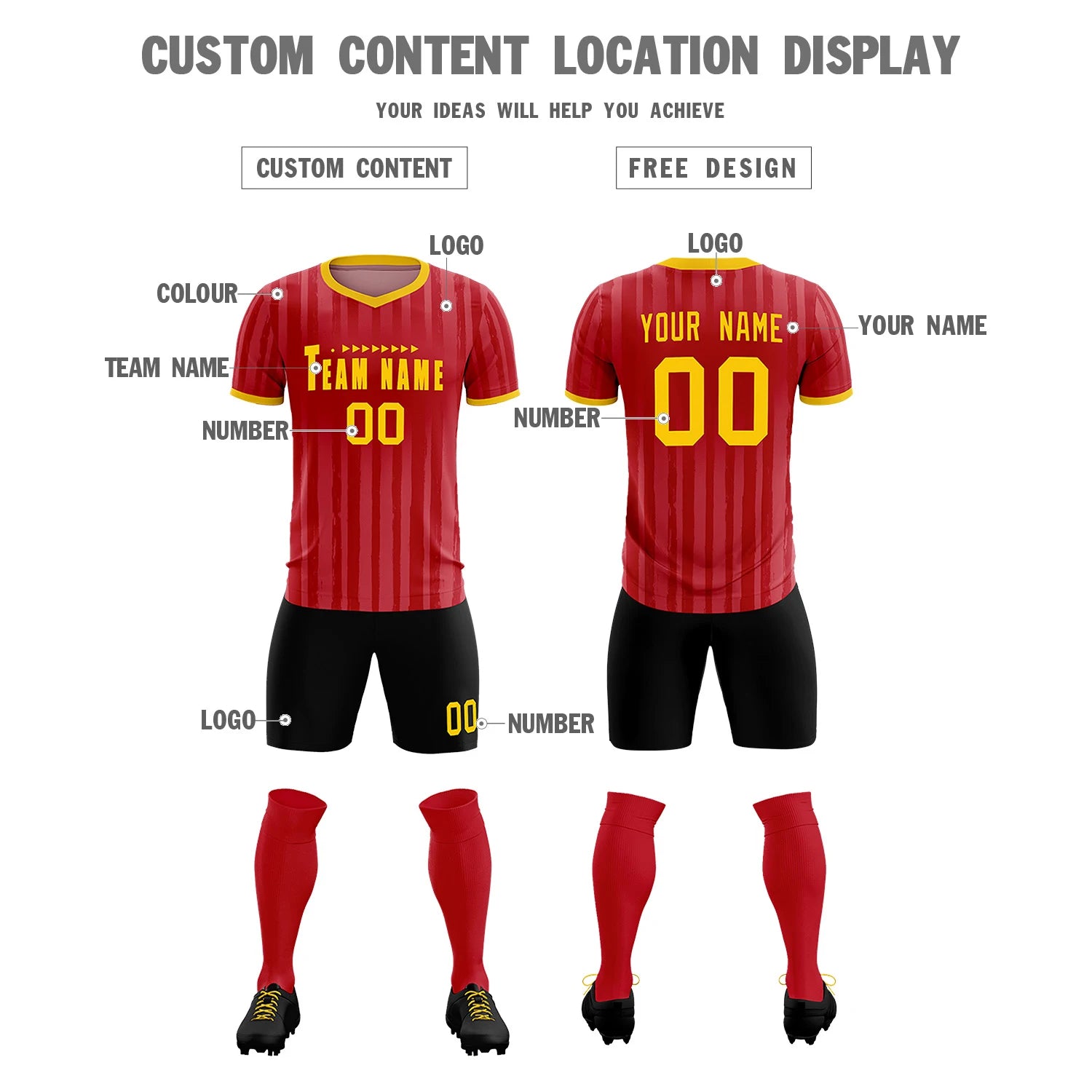 Custom Red Gold 01 Breathable Soccer Sets Jersey