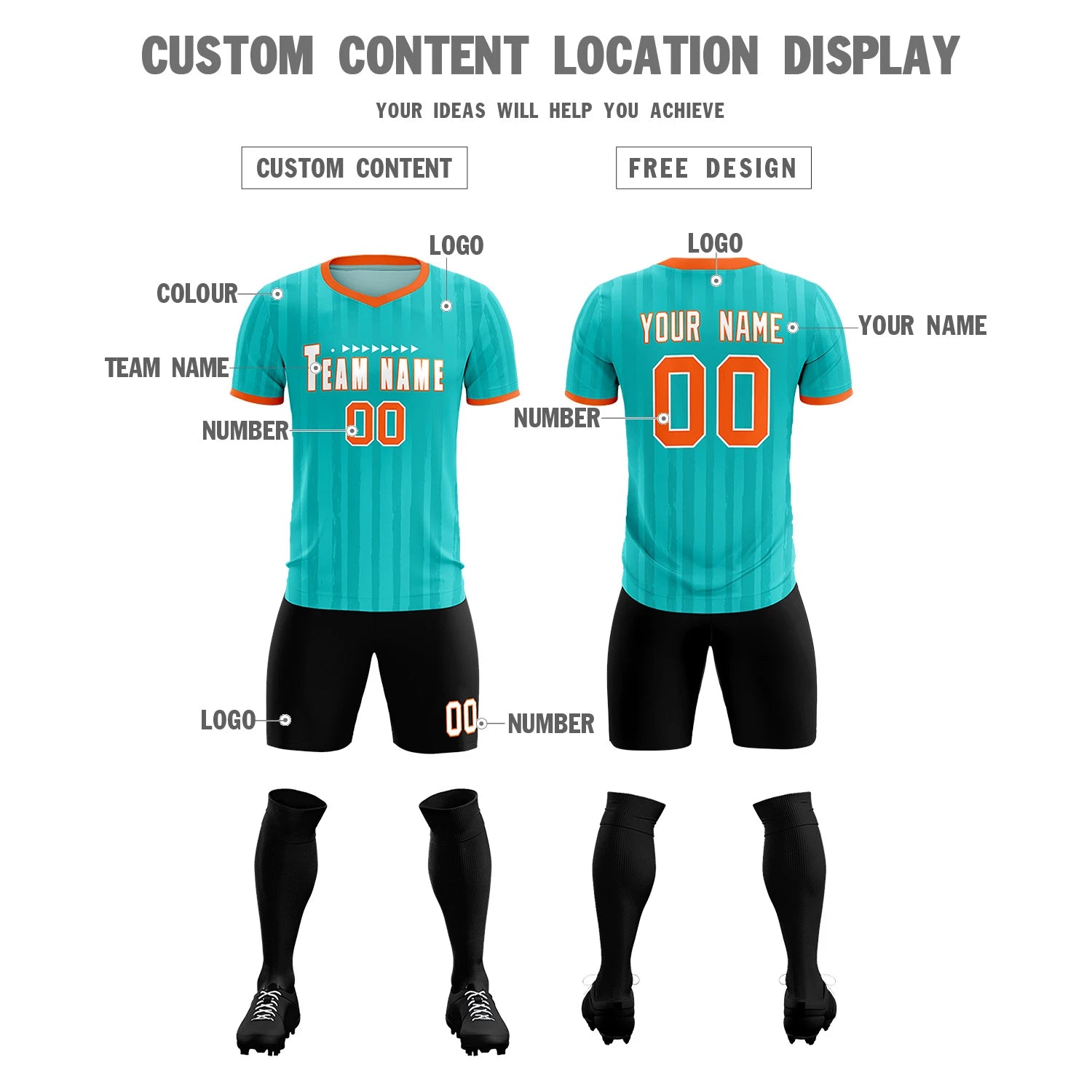 Custom Bright Green Orange Breathable Soccer Sets Jersey