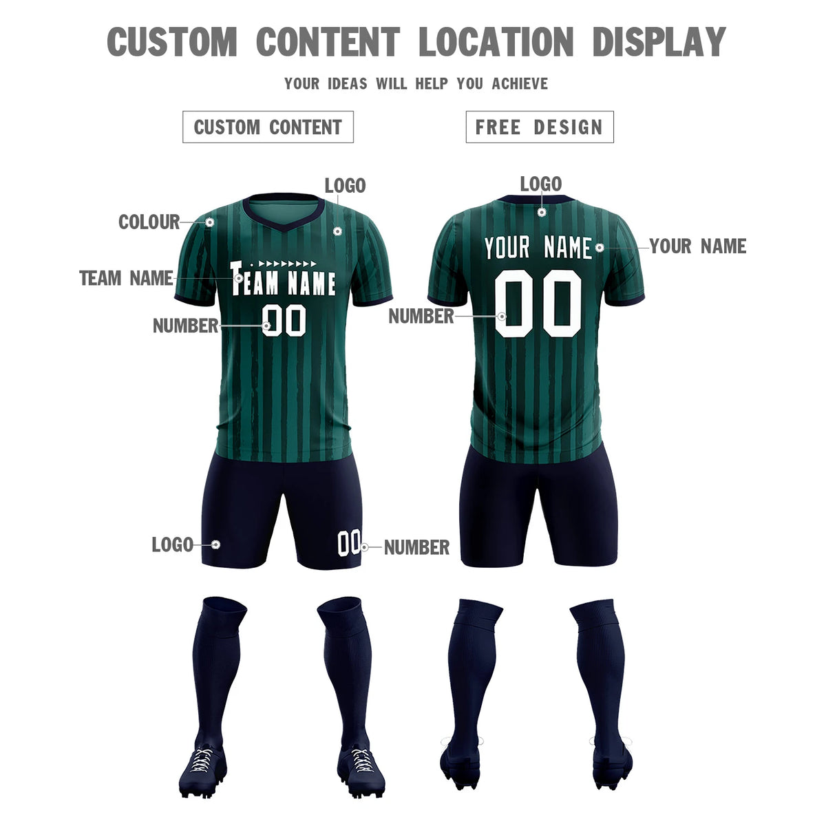 Custom Midnight Green Navy Breathable Soccer Sets Jersey