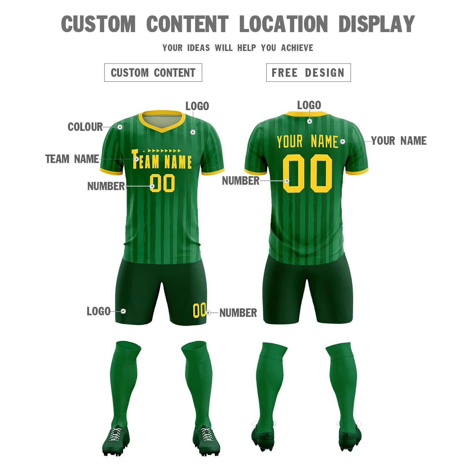 Custom Kelly Green Gold 01 Breathable Soccer Sets Jersey