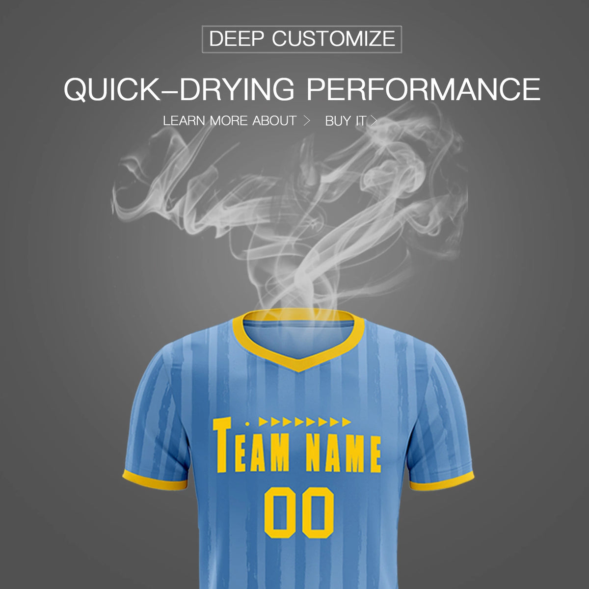 Custom Light Blue Gold 01 Breathable Soccer Sets Jersey