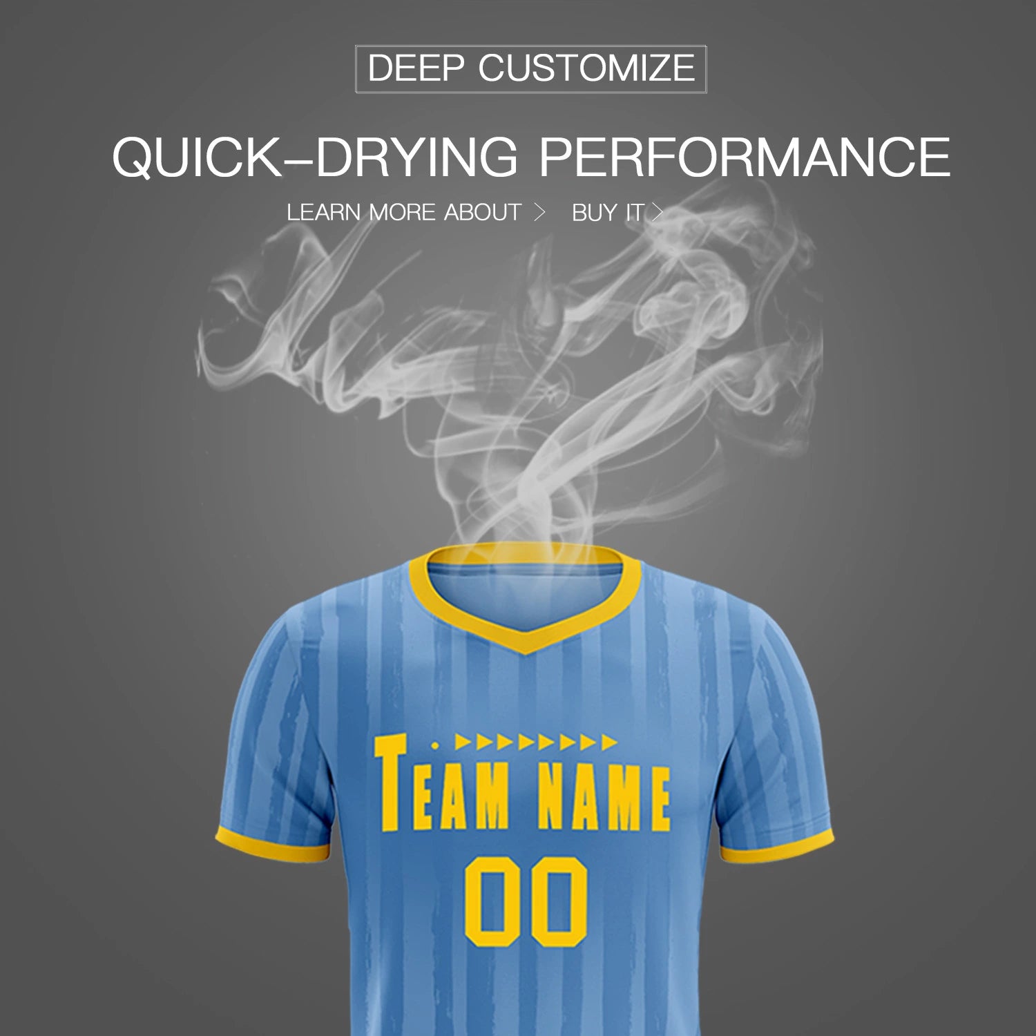 Custom Light Blue Gold 01 Breathable Soccer Sets Jersey