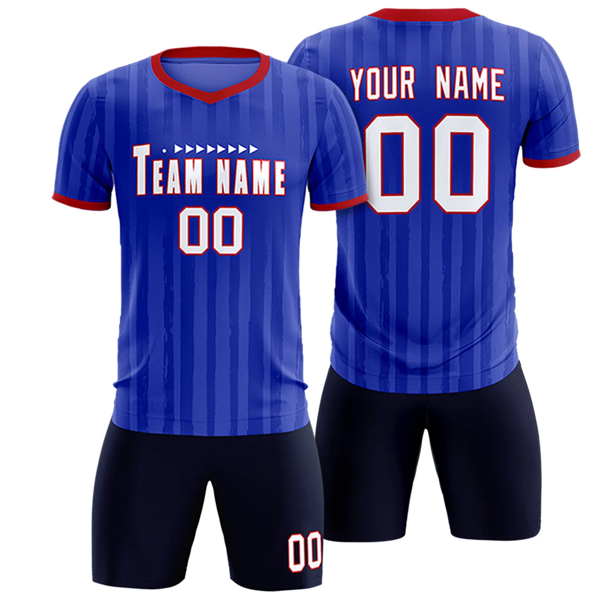 Custom Royal Blue Red Breathable Soccer Sets Jersey