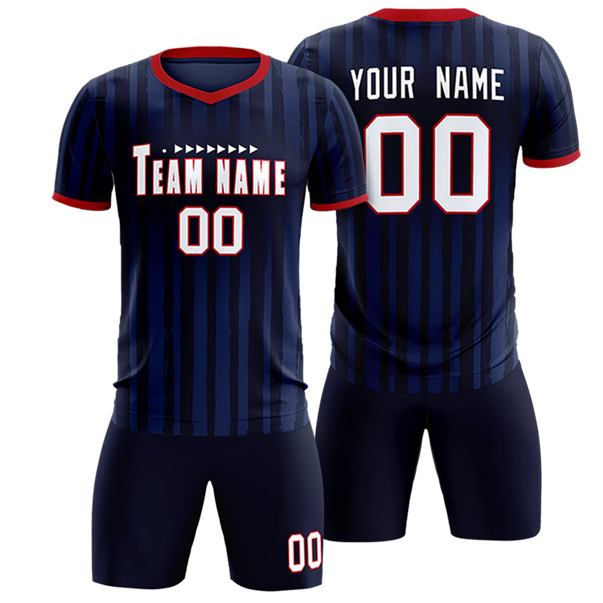 Custom Navy Red Breathable Soccer Sets Jersey