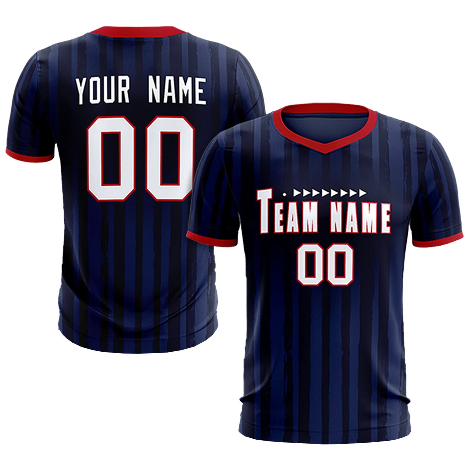 Custom Navy Red Breathable Soccer Sets Jersey