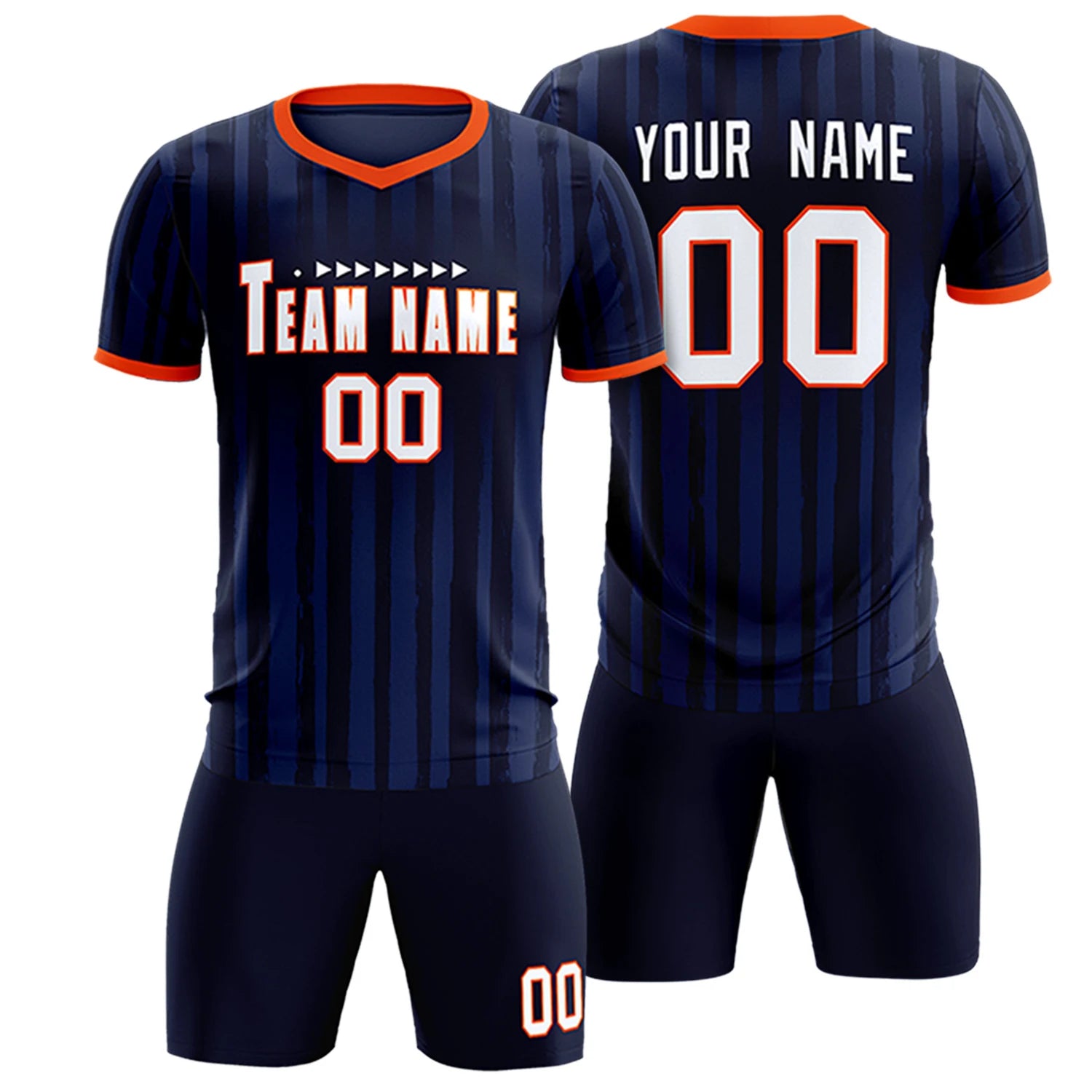 Custom Navy Orange Breathable Soccer Sets Jersey