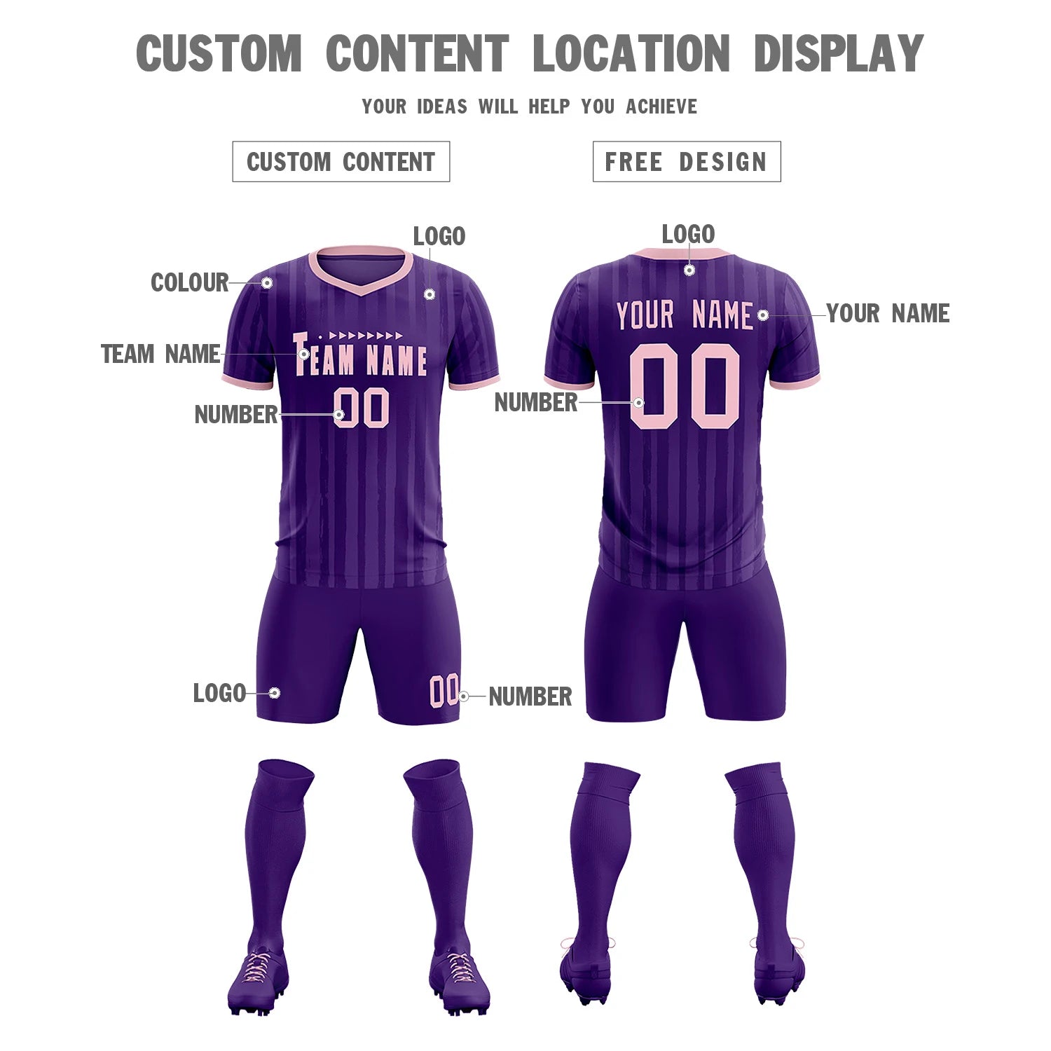 Custom Purple Light Pink Breathable Soccer Sets Jersey