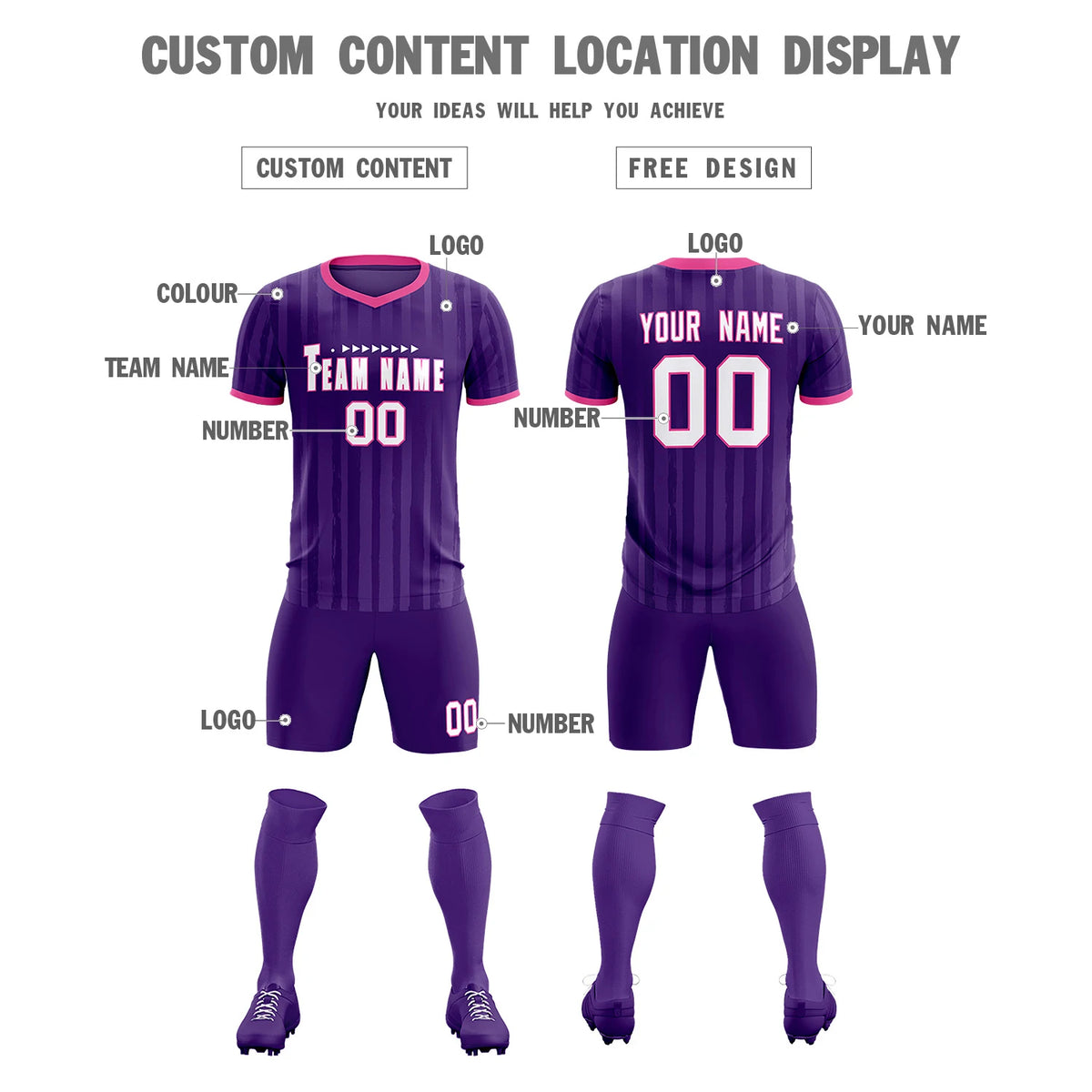 Custom Purple Pink Breathable Soccer Sets Jersey