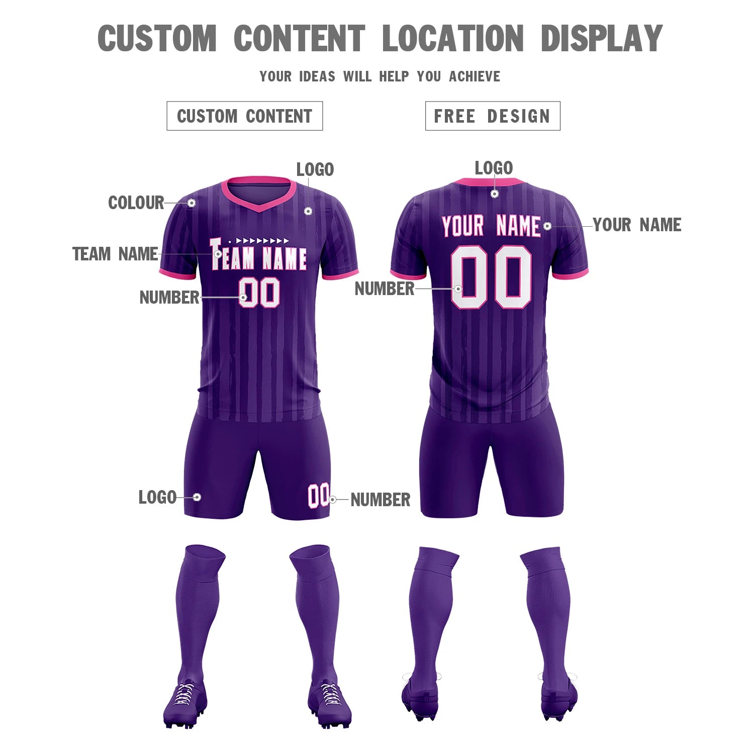 Custom Purple Pink Breathable Soccer Sets Jersey