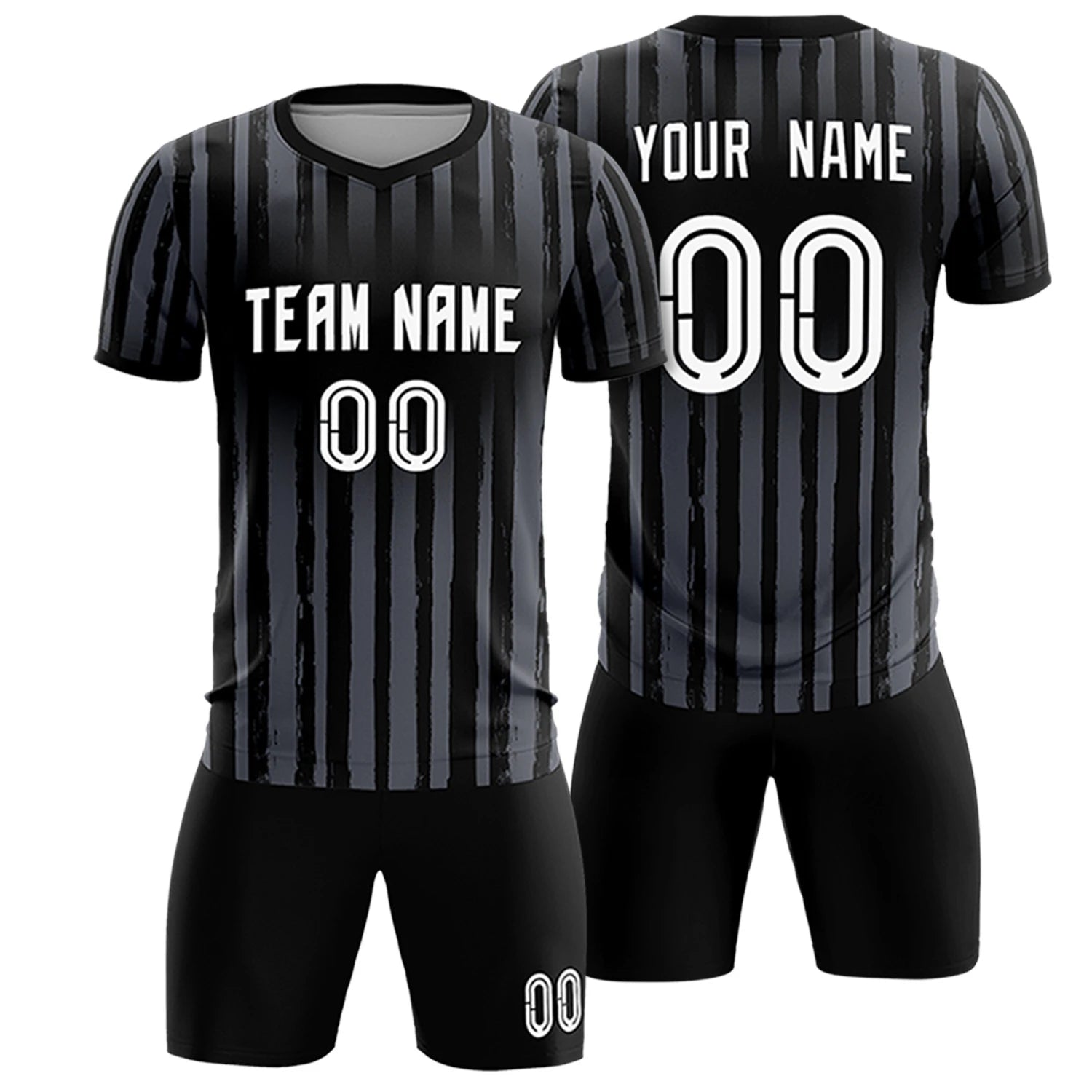 Custom Black Black Breathable Soccer Sets Jersey